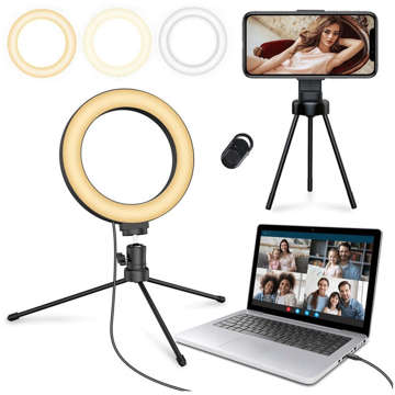 Ringlampe 5in1 LED Alogy fotografischer Ring für Make-up Selfie Bluetooth Halter Stativclip Fernbedienung Schwarz