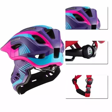 Rockbros TT-32SBPP-S Kinderfahrradhelm mit abnehmbarem Kinnbügel, Größe S – lila-rosa