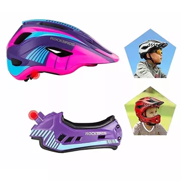 Rockbros TT-32SBPP-S Kinderfahrradhelm mit abnehmbarem Kinnbügel, Größe S – lila-rosa