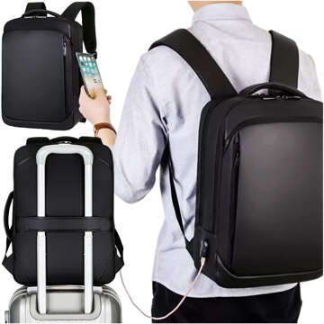 Rucksack Laptoptasche 15,6 Zoll Herren Damen Großer USB-Flugzeugkoffer Unisex 42x30x10cm Alogy Wasserdicht Schwarz