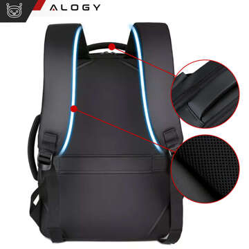 Rucksack Laptoptasche 15,6 Zoll Herren Damen Großer USB-Flugzeugkoffer Unisex 42x30x10cm Alogy Wasserdicht Schwarz