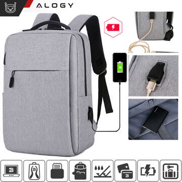 Rucksack Laptoptasche 15,6" groß wasserdicht mit USB-Anschluss Unisex 41x29x12cm für Flugzeug Alogy Rucksack Grau