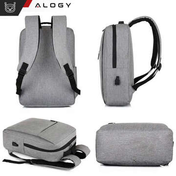 Rucksack Laptoptasche 15,6" groß wasserdicht mit USB-Anschluss Unisex 41x29x12cm für Flugzeug Alogy Rucksack Grau