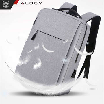 Rucksack Laptoptasche 15,6" groß wasserdicht mit USB-Anschluss Unisex 41x29x12cm für Flugzeug Alogy Rucksack Grau