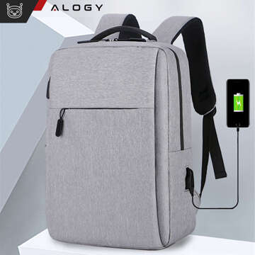 Rucksack Laptoptasche 15,6" groß wasserdicht mit USB-Anschluss Unisex 41x29x12cm für Flugzeug Alogy Rucksack Grau