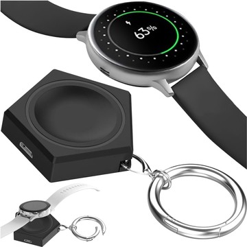 Schlüsselanhänger-Ladegerät für Samsung Galaxy Watch, magnetische Induktion, 2,5 W, mit Schlüsselanhänger-Anhänger, Schwarz