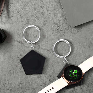 Schlüsselanhänger-Ladegerät für Samsung Galaxy Watch, magnetische Induktion, 2,5 W, mit Schlüsselanhänger-Anhänger, Schwarz