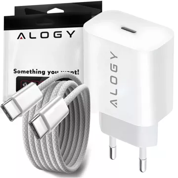 Schnelles 30-W-USB-C-Wandladegerät USB Typ C GaN PD für iPhone Alogy Cube Weißes USB-C-Kabel 1 m