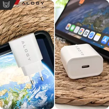 Schnelles 30-W-USB-C-Wandladegerät USB Typ C GaN PD für iPhone Alogy Cube Weißes USB-C-Kabel 1 m