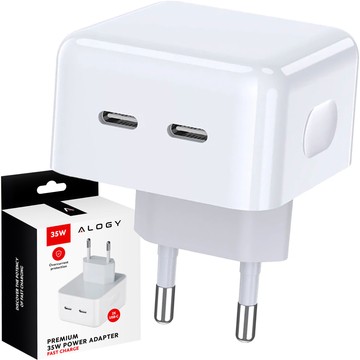 Schnelles 35-W-Wandladegerät 2x USB-C USB Typ C PD für iPhone Alogy 2-Port Cube Weiß