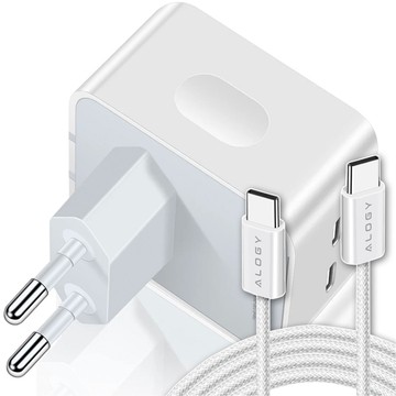 Schnelles 35-W-Wandladegerät 2x USB-C USB Typ C PD für iPhone Typ-C-Kabel 1 m Alogy White