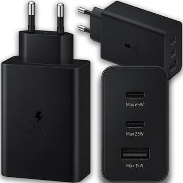 Schnelles 65-W-Ladegerät, 2 x USB-C Typ C PD, USB-A, USB Alogy, 3 Anschlüsse, starkes schwarzes Gehäuse