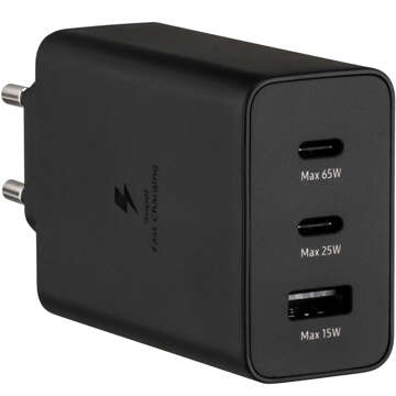 Schnelles 65-W-Wandladegerät 2x USB-C Typ C PD USB-A USB Alogy 3 Ports stark Schwarz