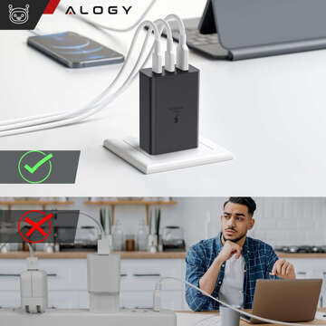 Schnelles 65-W-Wandladegerät 2x USB-C Typ C PD USB-A USB Alogy 3 Ports stark Schwarz