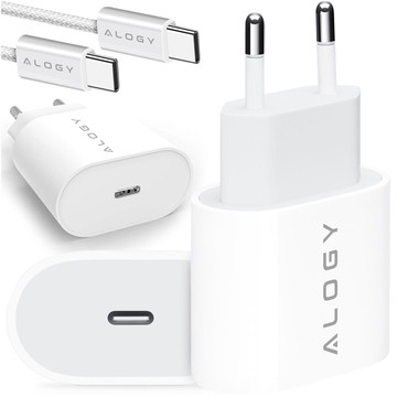 Schnelles und leistungsstarkes 35-W-USB-C-Wandladegerät USB Typ C PD GaN für iPhone 15 Typ-C-Kabel 1 m Alogy White