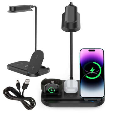 Schreibtischlampen-Ladegerät für iPhone Watch Airpods QI-Induktion 15W LED-Schreibtischlampe Alogy 4in1 Schwarz