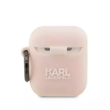 Schutzhülle für Kopfhörer Karl Lagerfeld KLA2RUNCHP für Apple AirPods 1/2 Abdeckung rosa/rosa Silikon Choupette Head 3D