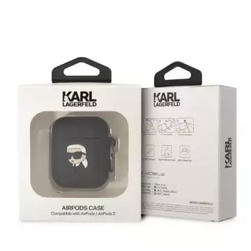 Schutzhülle für Kopfhörer Karl Lagerfeld KLA2RUNIKK für Apple AirPods 1/2 Cover schwarz/schwarz Silikon Karl Head 3D