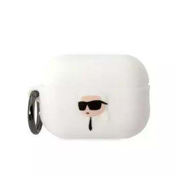 Schutzhülle für Kopfhörer Karl Lagerfeld KLAP2RUNIKH für Apple AirPods Pro 2 Abdeckung weiß/weißes Silikon Karl Head 3D