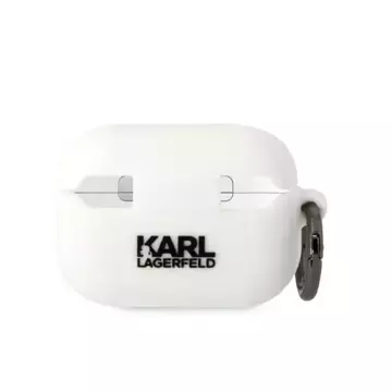 Schutzhülle für Kopfhörer Karl Lagerfeld KLAP2RUNIKH für Apple AirPods Pro 2 Abdeckung weiß/weißes Silikon Karl Head 3D