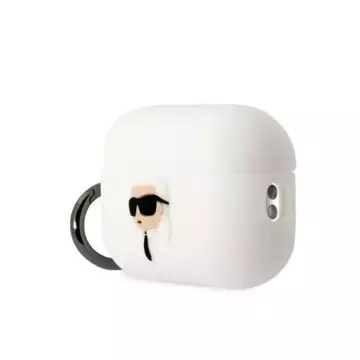 Schutzhülle für Kopfhörer Karl Lagerfeld KLAP2RUNIKH für Apple AirPods Pro 2 Abdeckung weiß/weißes Silikon Karl Head 3D