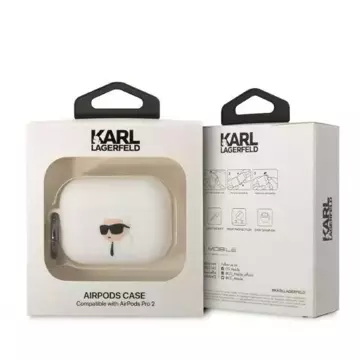 Schutzhülle für Kopfhörer Karl Lagerfeld KLAP2RUNIKH für Apple AirPods Pro 2 Abdeckung weiß/weißes Silikon Karl Head 3D