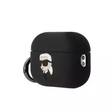 Schutzhülle für Kopfhörer Karl Lagerfeld KLAP2RUNIKK für Apple AirPods Pro 2 Hülle schwarz/schwarz Silikon Karl Head 3D