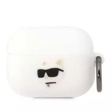 Schutzhülle für Kopfhörer Karl Lagerfeld KLAPRUNCHH für Apple AirPods Pro Cover weiß/weiß Silikon Choupette Head 3D