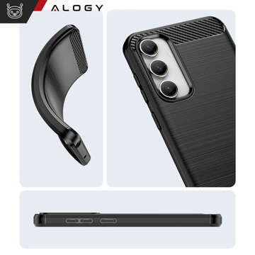 Schutzhülle für Samsung Galaxy S23 FE mit gepanzerter Rückseite, Alogy Carbon Silikon, schwarzes Glas