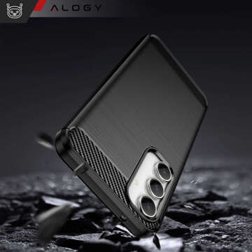 Schutzhülle für Samsung Galaxy S23 FE mit gepanzerter Rückseite, Alogy Carbon Silikon, schwarzes Glas