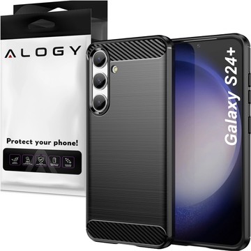 Schutzhülle für Samsung Galaxy S24 Plus mit gepanzerter Rückseite, Alogy Carbon Silikon, schwarzes Glas