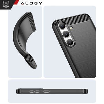 Schutzhülle für Samsung Galaxy S24, gepanzerte Rückseite, Alogy Carbon Silikon, schwarzes Glas