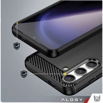 Schutzhülle für Samsung Galaxy S24, gepanzerte Rückseite, Alogy Carbon Silikon, schwarzes Glas