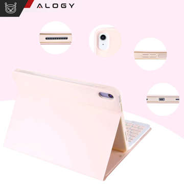 Schutzhülle mit kabelloser Tastatur Alogy Keyboard Case mit Stifthalter für Apple iPad 10.9 2022 Pink Glass