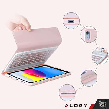 Schutzhülle mit kabelloser Tastatur Alogy Keyboard Case mit Stifthalter für Apple iPad 10.9 2022 Pink Glass