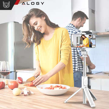 Selfie Stick Stativ Alogy Q01 Stativ Bluetooth-Fernbedienung Telefonhalter zum Fotografieren weiß