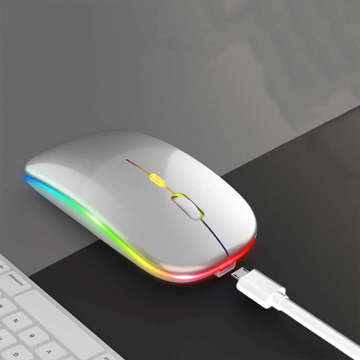 Silent Slim Mouse Alogy kabellose Maus mit RGB-LED-Hintergrundbeleuchtung für Tablet-Laptop Silber