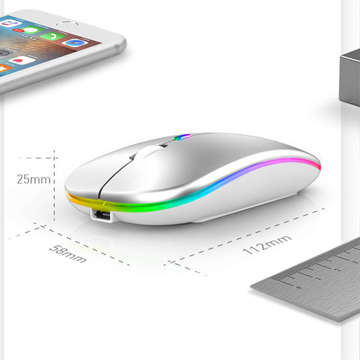 Silent Slim Mouse Alogy kabellose Maus mit RGB-LED-Hintergrundbeleuchtung für Tablet-Laptop Silber