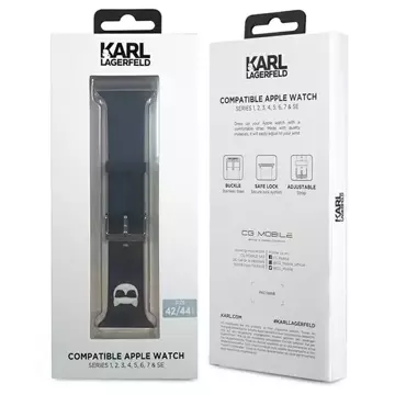 Smartwatch Armband Karl Lagerfeld KLAWLSLCK für Apple Watch 42/44/45mm schwarz/schwarzes Armband Silikon Choupette Heads