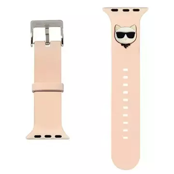 Smartwatch-Armband Karl Lagerfeld KLAWLSLCP für Apple Watch 42/44/45 mm rosa/rosa Armband Silikon-Choupette-Köpfe