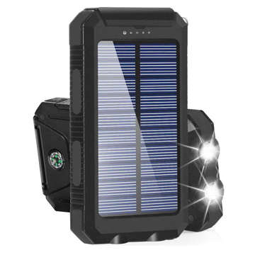 Solar Powerbank Powerbank Schnellladung mit Taschenlampe 2x USB 20000mAh Armored Black