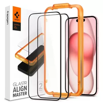 Spigen Alm Glass FC 2er-Pack gehärtetes Glas für Apple iPhone 15 Plus Schwarz