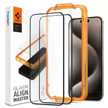 Spigen Alm Glass FC 2er-Pack gehärtetes Glas für Apple iPhone 15 Pro Max Schwarz