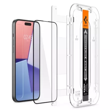 Spigen Glas.tR „EZ Fit“ FC 2er-Pack gehärtetes Glas für iPhone 15 Schwarz