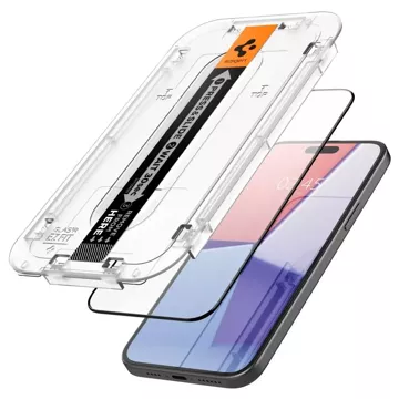 Spigen Glas.tR „EZ Fit“ FC 2er-Pack gehärtetes Glas für iPhone 15 Schwarz