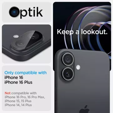 Spigen Optik Pro Glas.TR Kameraschutz 2er-Pack für iPhone 16 / 16 Plus Schwarz