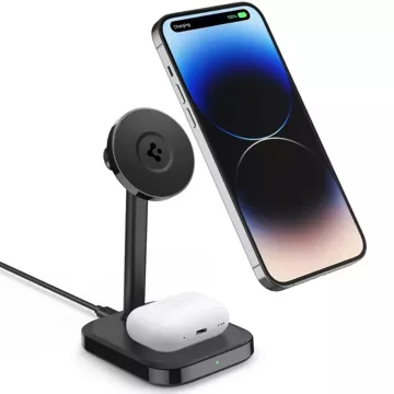 Spigen PF2100 Arcfield Magnetic Magsafe Dual Wireless Charger Schwarz Induktives Ladegerät Ladestation