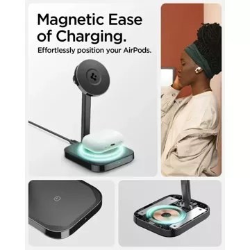 Spigen PF2100 Arcfield Magnetic Magsafe Dual Wireless Charger Schwarz Induktives Ladegerät Ladestation