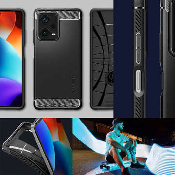 Spigen Rugged Armor Handyhülle Schutzhülle für Xiaomi Redmi Note 12 Pro Plus 5G Mattschwarzes Glas