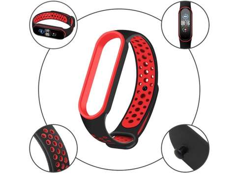 Sportarmband Alogy Band für Xiaomi Mi Band 5 schwarz und rot 5x Alogy Folie